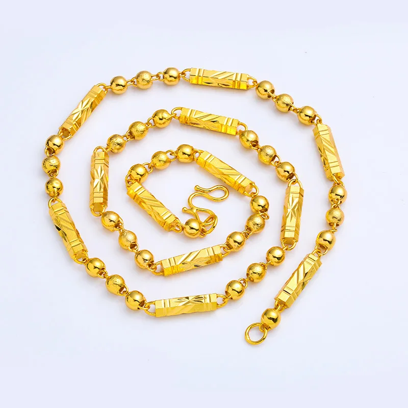 Luxurious 14k Gold Color Lucky Bead Chain for Men's Simple Beads Fadeless Necklace Wedding Party High Jewelry Gifts