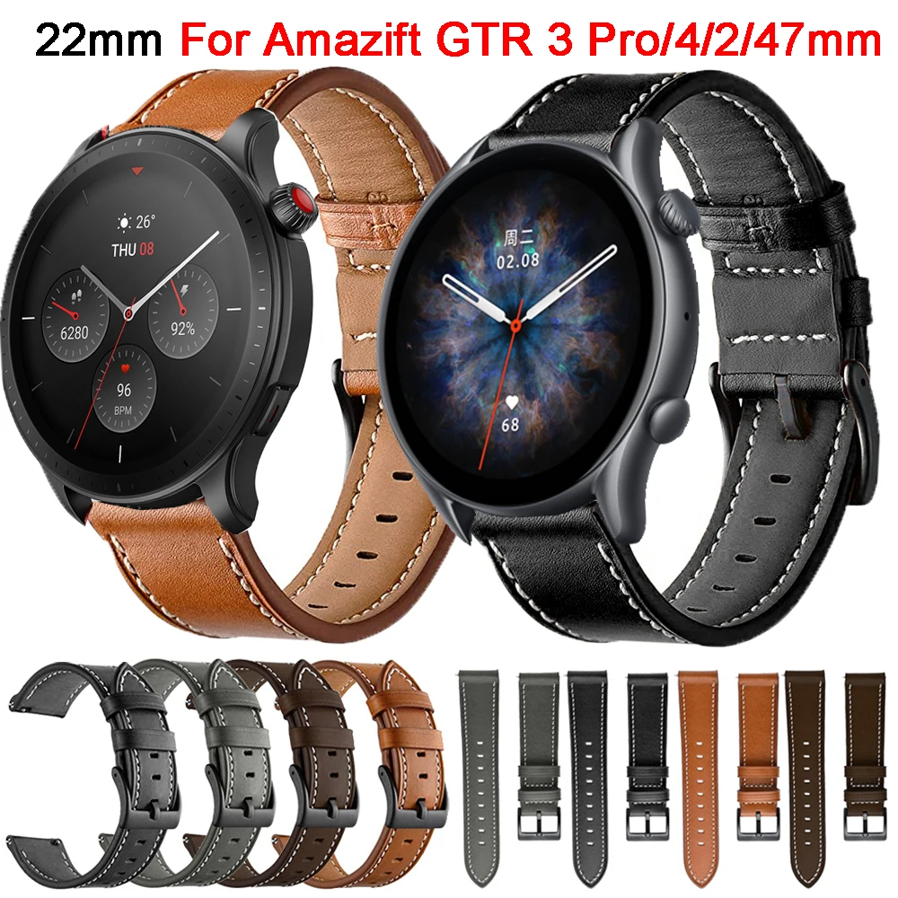 

Кожаный ремешок для часов, браслет для Huami Amazfit GTR3 Pro GTR 3/2/2e/4/47 мм, Amazfit GTR4 Limited Edition, 22 мм