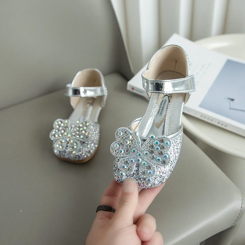 Toddler Girls Bow Rhinestones Sandals Beach Shoes Kids SKy Blue Sequins Princess Sandals 3-12Y Flats Summer Sandals for Girls 6