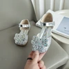 Toddler Girls Bow Rhinestones Sandals Beach Shoes Kids SKy Blue Sequins Princess Sandals 3-12Y Flats Summer Sandals for Girls 6