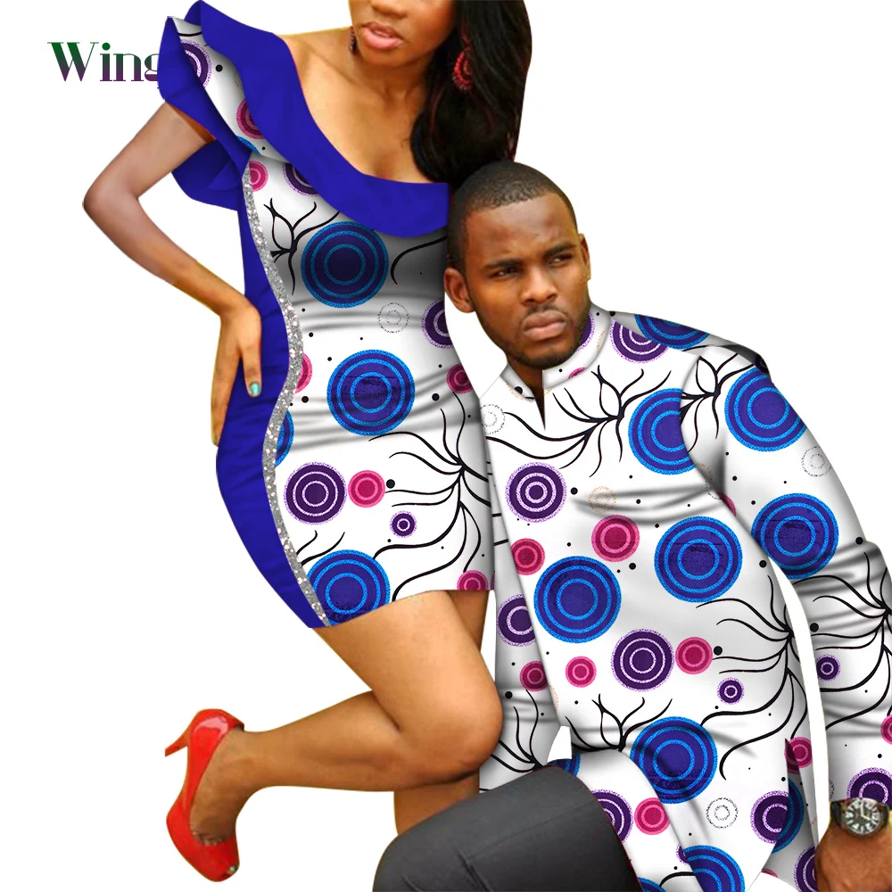 

Африканская одежда для пары, женские платья с принтом Анкары и Мужская рубашка, Дашики, двойные пары, модель Wyq562