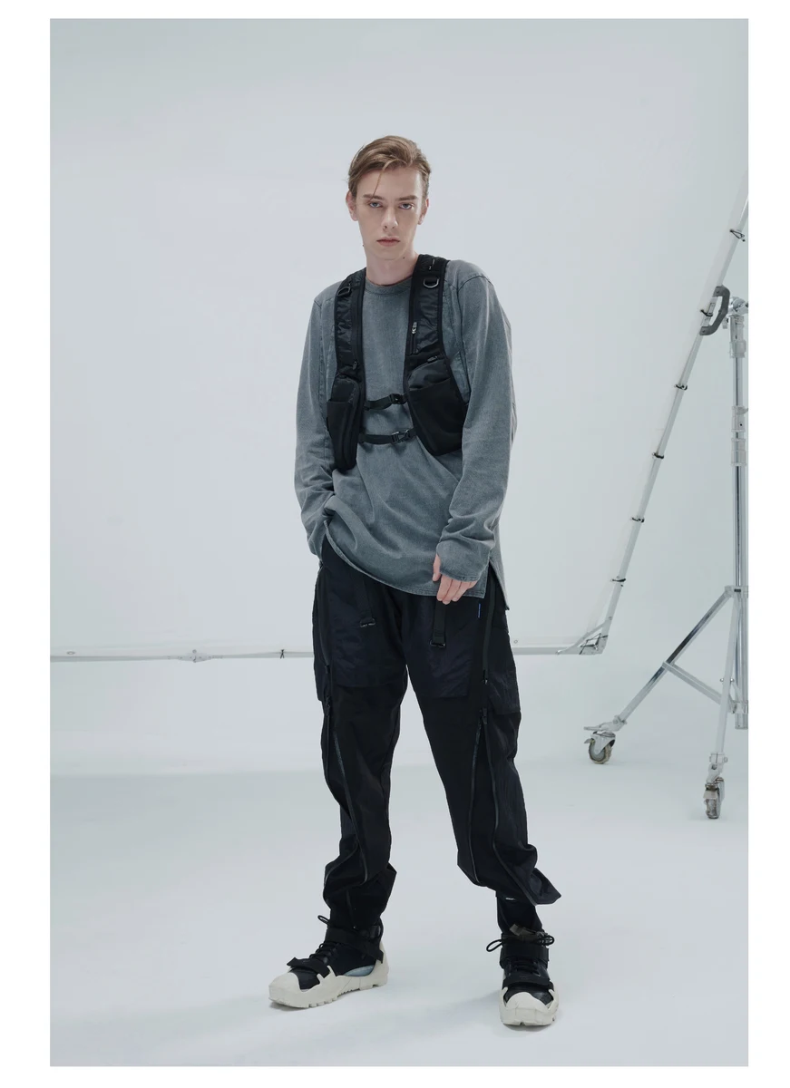 Reindee Lusion 21aw  Split hem base longsleeve shirt dyed cotton secured pocket techwear ninjawear
