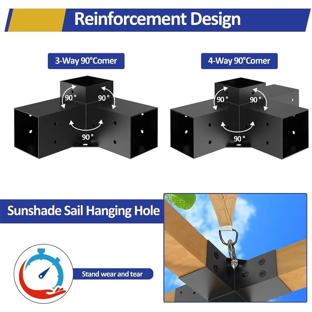 Pergola Kit with 3-Way Brackets Woodworks DIY Post Base Kit Gazebo Brackets Kit for Pergolas Gardens and Metal Gazebo Kits