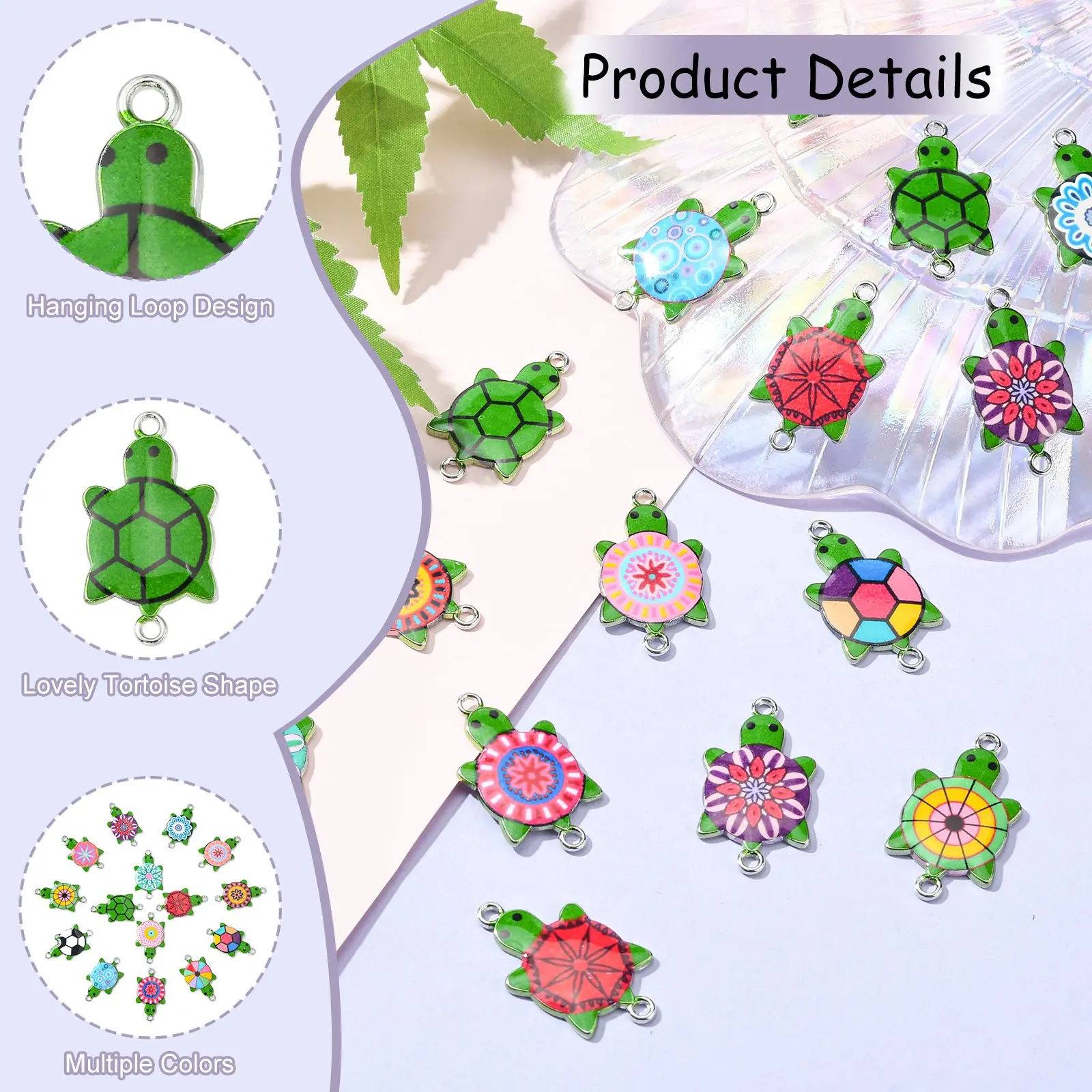 Pandahall 60Pcs Random Color Enamel Sea Turtle Link Double Hole Charms Ocean Animal Tortoise Charms for Craft Jewelry Making DIY