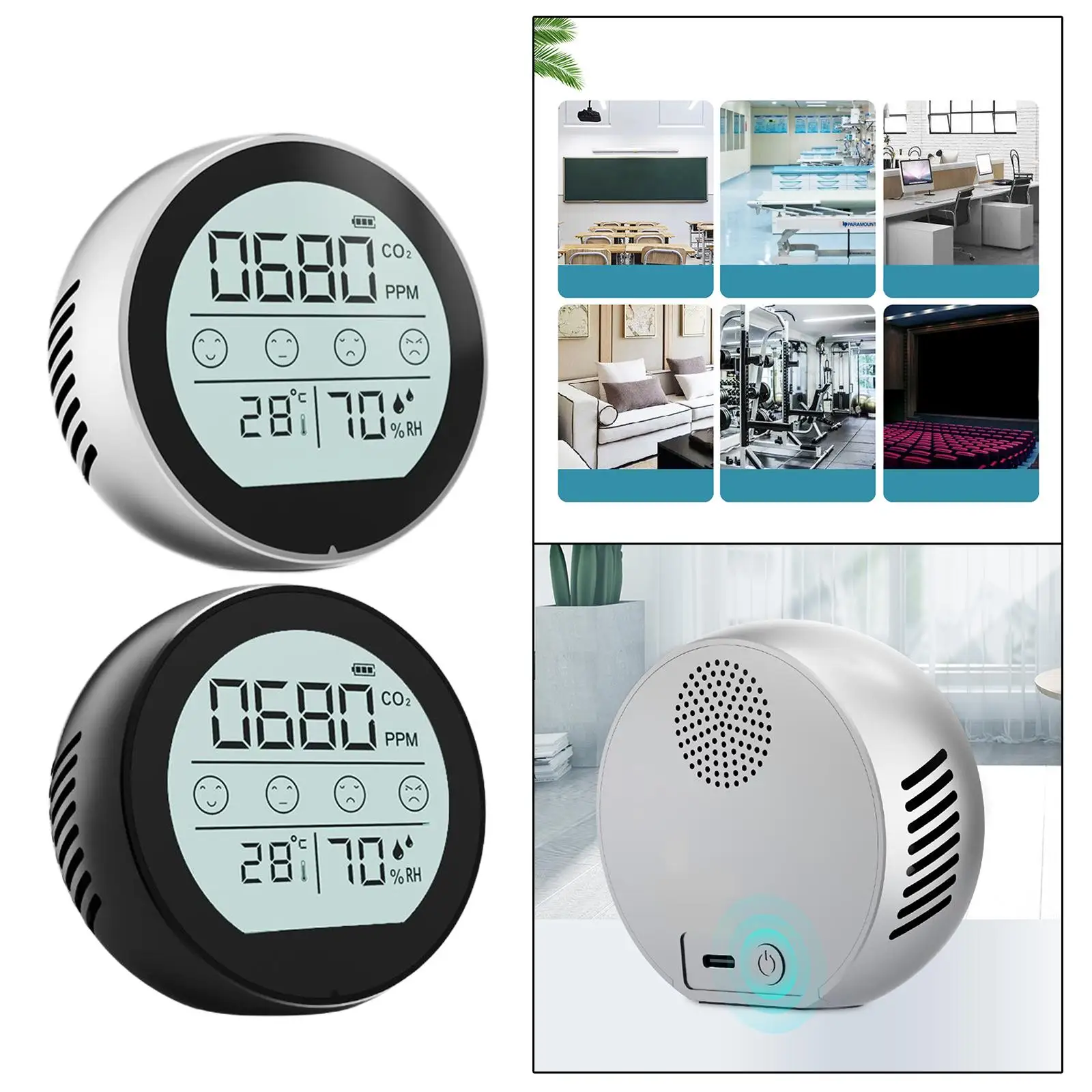 Portable Temperature Humidity Monitor, , Carbon Dioxide Monitor NDIR Sensor for Home