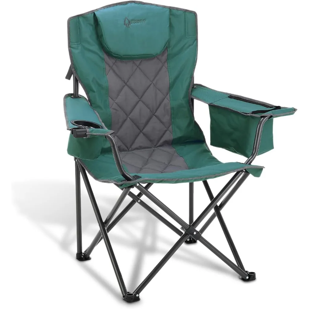 

2024 New Portable Folding Camping Quad Chair W/ 6-Can Cooler, Cup & Wine Glass Holders, Heavy-Duty Carrying Bag