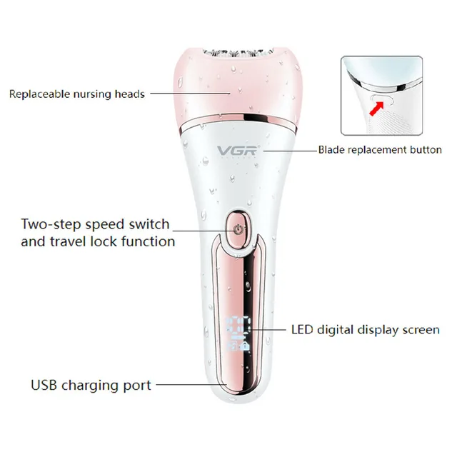 VGR Elettrico Donne Epilatore Rasoio Femminile Gamba Corpo Depilazione Labbro Mento Depilatorio Lady Bikini Trimmer Rimozione Dei Capelli Del Viso 3