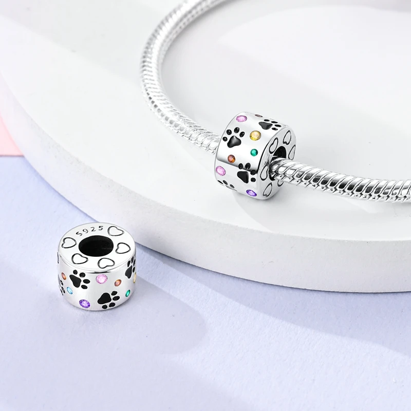 Fit Original Charms Beads 925 Sterling Silver Clip Charms Zircon Silicone Spacer Beads for Bracelet Women DIY Gift Party 6