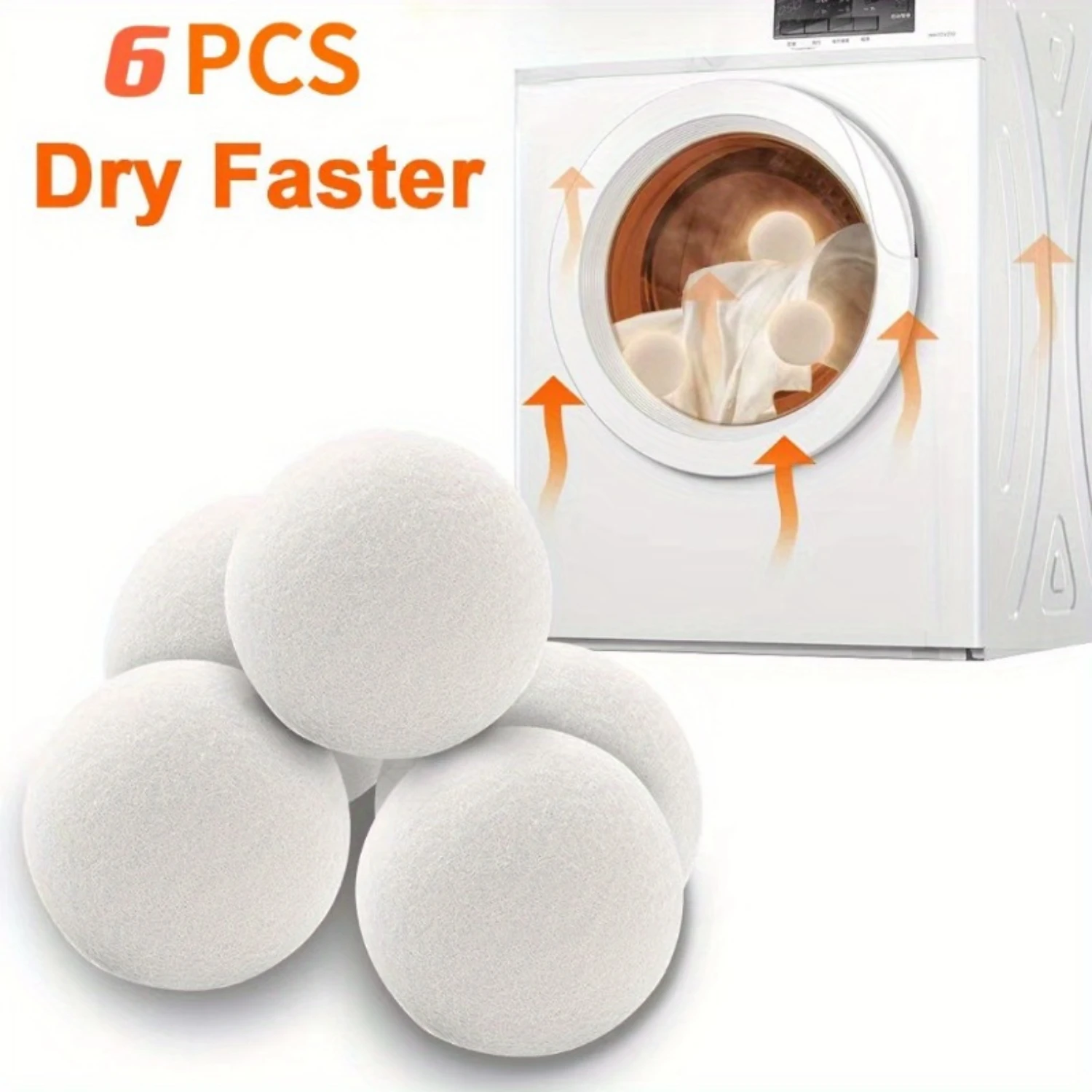Wool Dryer Balls-6 Pack White, Natural Fabric Softener, Reusable Anti-Static Felt Balls for Laundry, Eco-Friendly Clothes Dryi