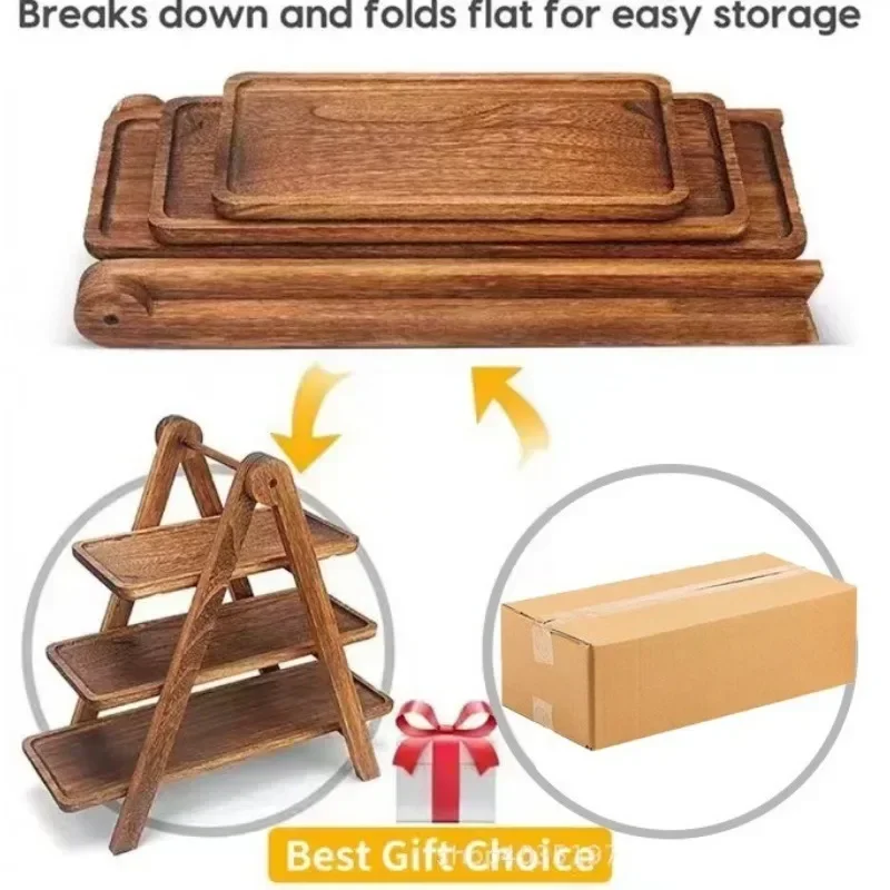 3 Tier Wooden Cake Stand Detachable Pastry and Burger Stand for Family Parties Birthdays and Wedding Displays