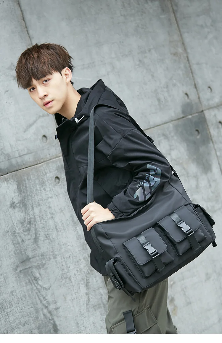Casual Large Capacity Waterproof Messenger Shoulder Men Crossbody School Bag for Teenage Outdoor Man Black Big Travel_voghion.com