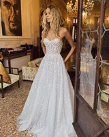 Boho Wedding Dresses For Women Floor Length Custom Made Brides  Lace Appliques Puff Sleeves 3D Flowers A Line Robe De Mariee 2