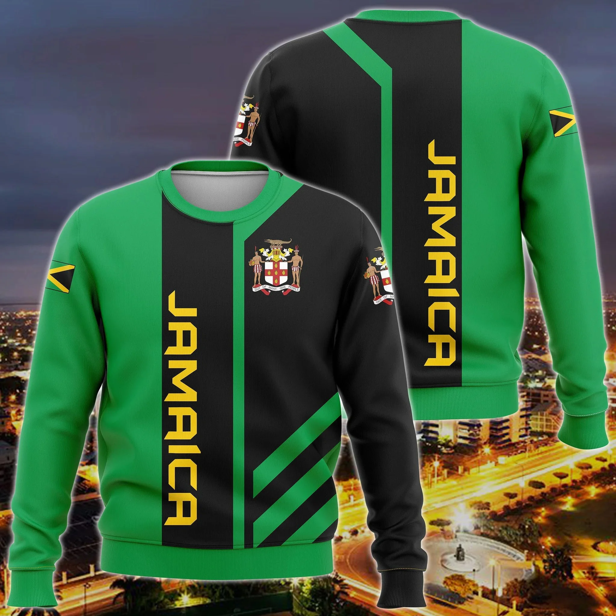 PLstar Cosmos Jamaica Lion Coat Of Arms & Flag 3D Printed Men's Crew Neck Sweatshirt Unisex Casual Long-sleeved Pullover QDY30
