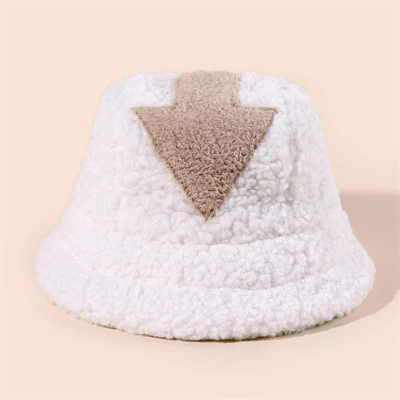Women Appa Bucket Hat Lamb Wool Hat Winter Warm Fishing Caps Faux Fur Arrow Symbol Printed Bucket Hat for Men Tide Flat Top Hats 5