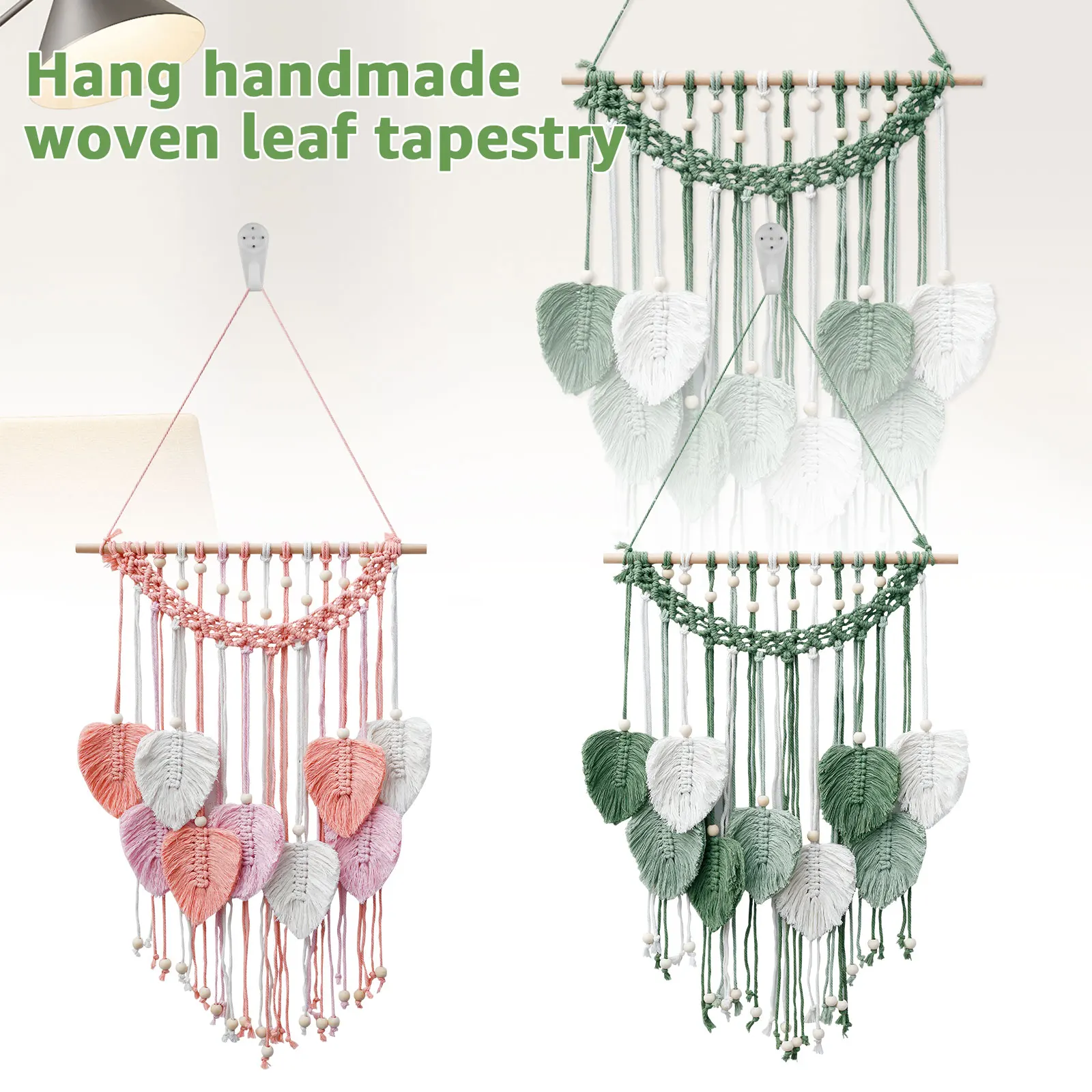 

Macrame Wall Hanging Leaves Handmade Woven Wall Leaves Elegant Woven Leaf Tapestry Macrame Leaves Tapestry Wall Art Pink/Green