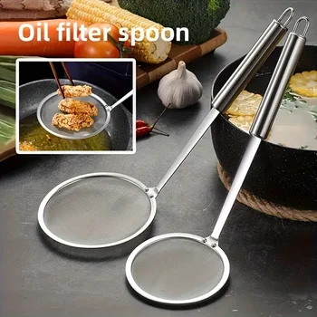 2pcs High - Quality Stainless Steel Fine Mesh Strainer Ladle for Hot Pot - Perfect for Fat and Foam Removal in Kitchen Cooking 2