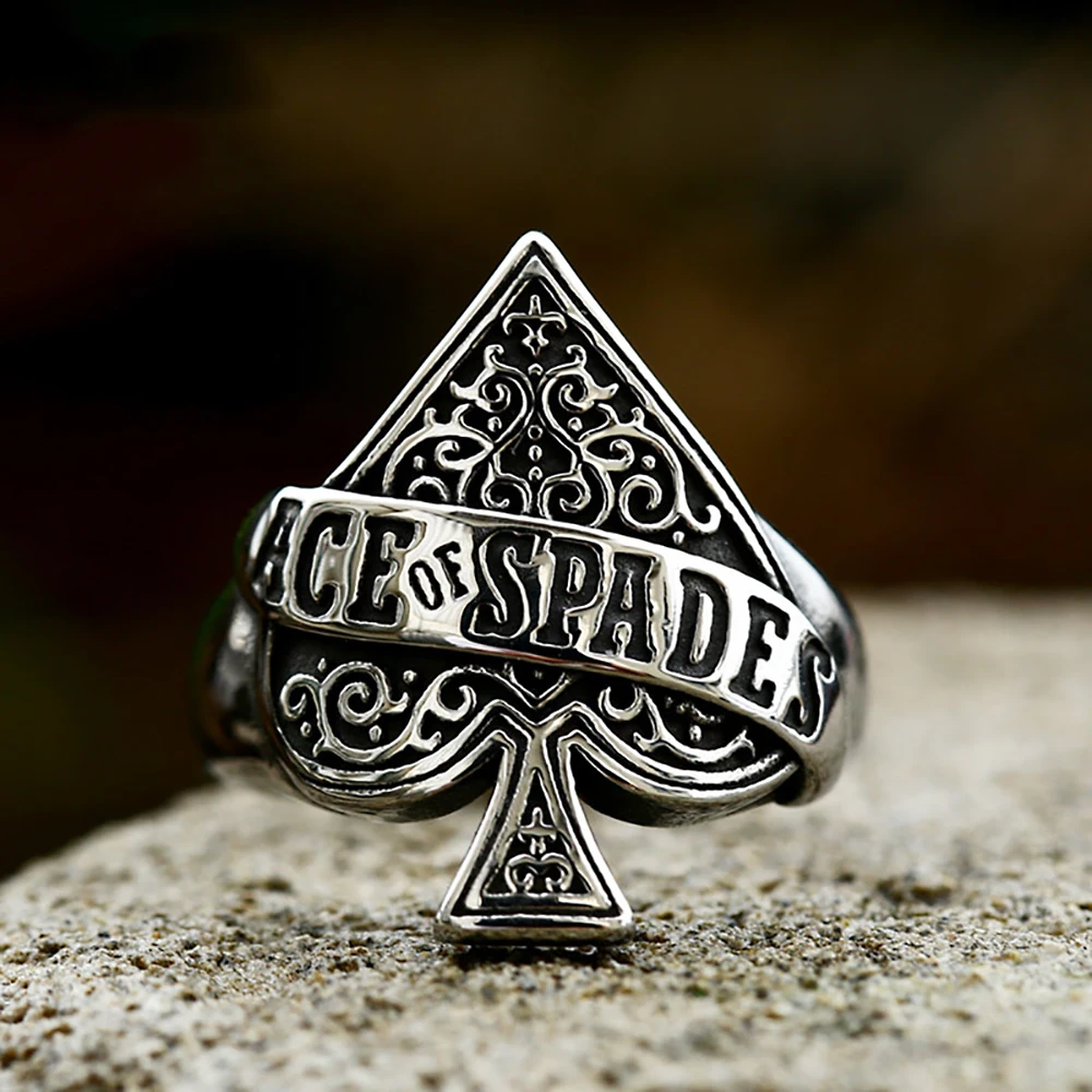 

New Design Vintage Poker Ace of Spades Rings For Men Punk Hip Hop Stainless Steel Heart Shape Jewelry Creative Gifts Wholesale