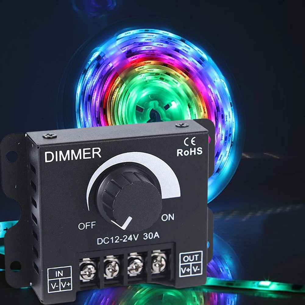 LED 스트립 조명용 조광기 컨트롤러, 밝기 조정 노브, LED 조광기 스위치, 30A, DC12V, 24V, 360W
