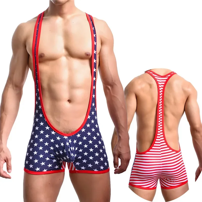 Sexy Mens Undershirts Leotard Sports Bodysuits Jumpsuits One-piece Gay Wrestling Singlet Cotton Soft Underwear Pajamas Homewear