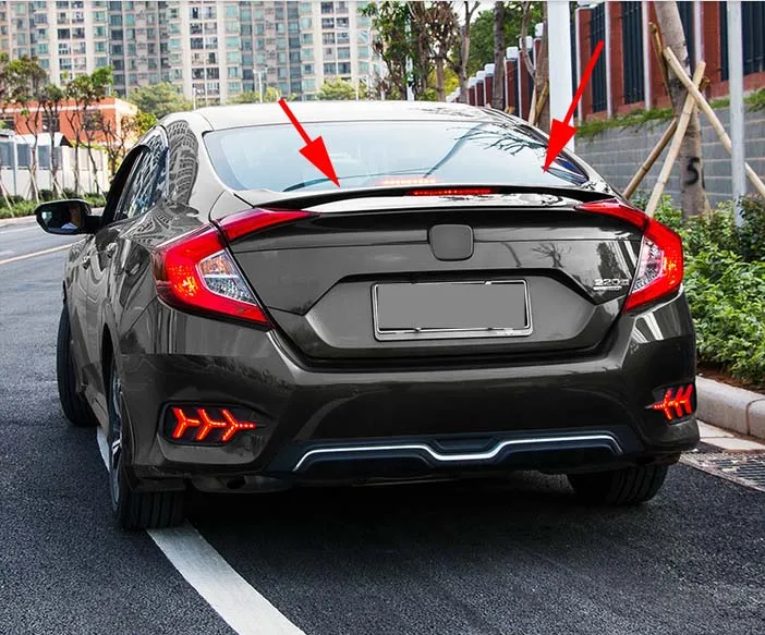 

Wing Spoiler Trunk Style Fit For 2016-2021 Honda Civic 4DR Sedan ABS With Light Model Rear Factory Unpainted Lip 1PCS