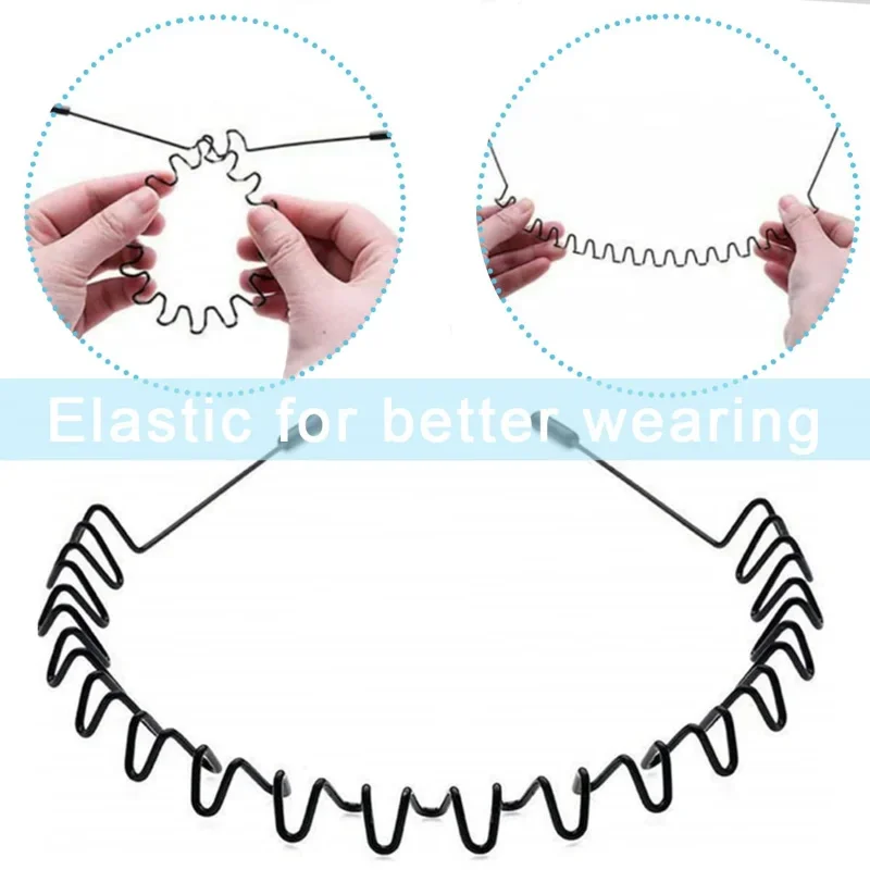 1/8Pcs Non Slip Unisex Schwarz Metall Spirale Welle Stirnband Männer Frauen Flexible Sport Haarband Zubehör Haar band Zubehör