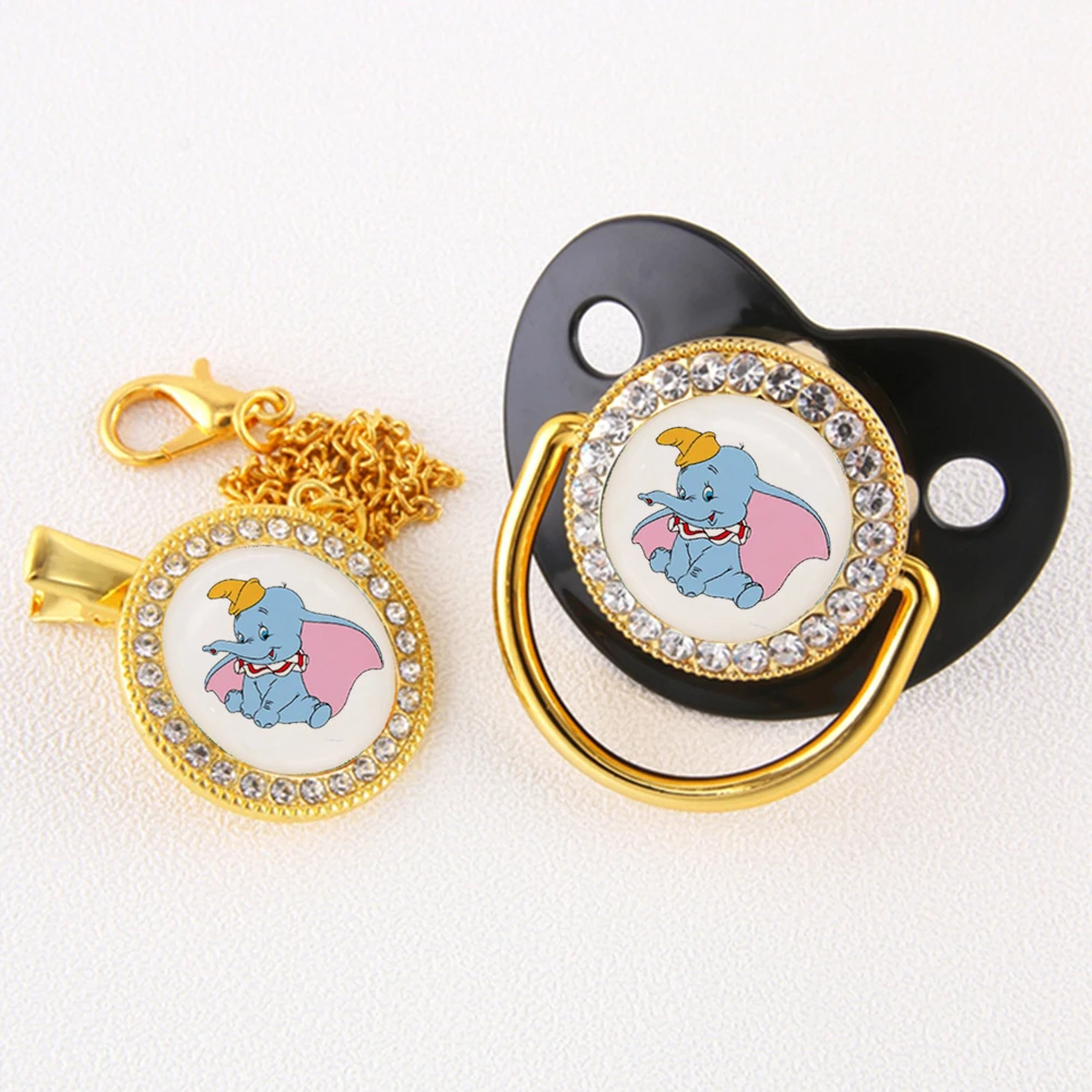 Disney Dumbo Baby Pacifier With Chain Clip Food Grade Silicone Infant Dummy Nipple Bling Rhinestones Newborn Soother Unique Gift baby milk powder scoop