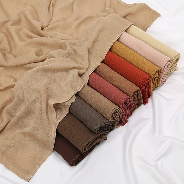 107124-20ad29.jpg Nouveauté froissé rayonne Hijab femmes musulman écharpe châles solide Foulard enveloppes grande taille plaine islamique Turban bandeaux Foulard