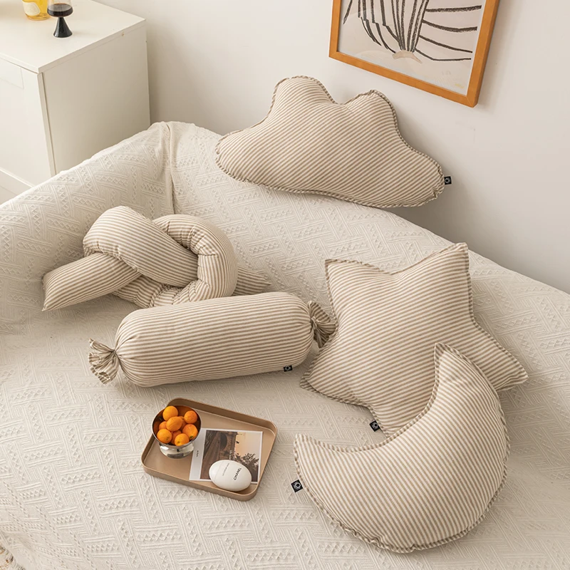 Decoration Pillow Cloud Star Knot Sugar Moon Shape Cushion Stripe Soft for Kids Room Party Sofa Chair Car 3