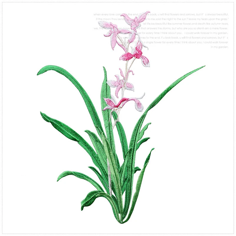 19x24,5 cm Orchidee Blumen Patch Eisen auf Applikation Blumen Patch für Kleidung Stoff Eisen zu kleben DIY Mantel Jeans Accessoires – Detail 4
