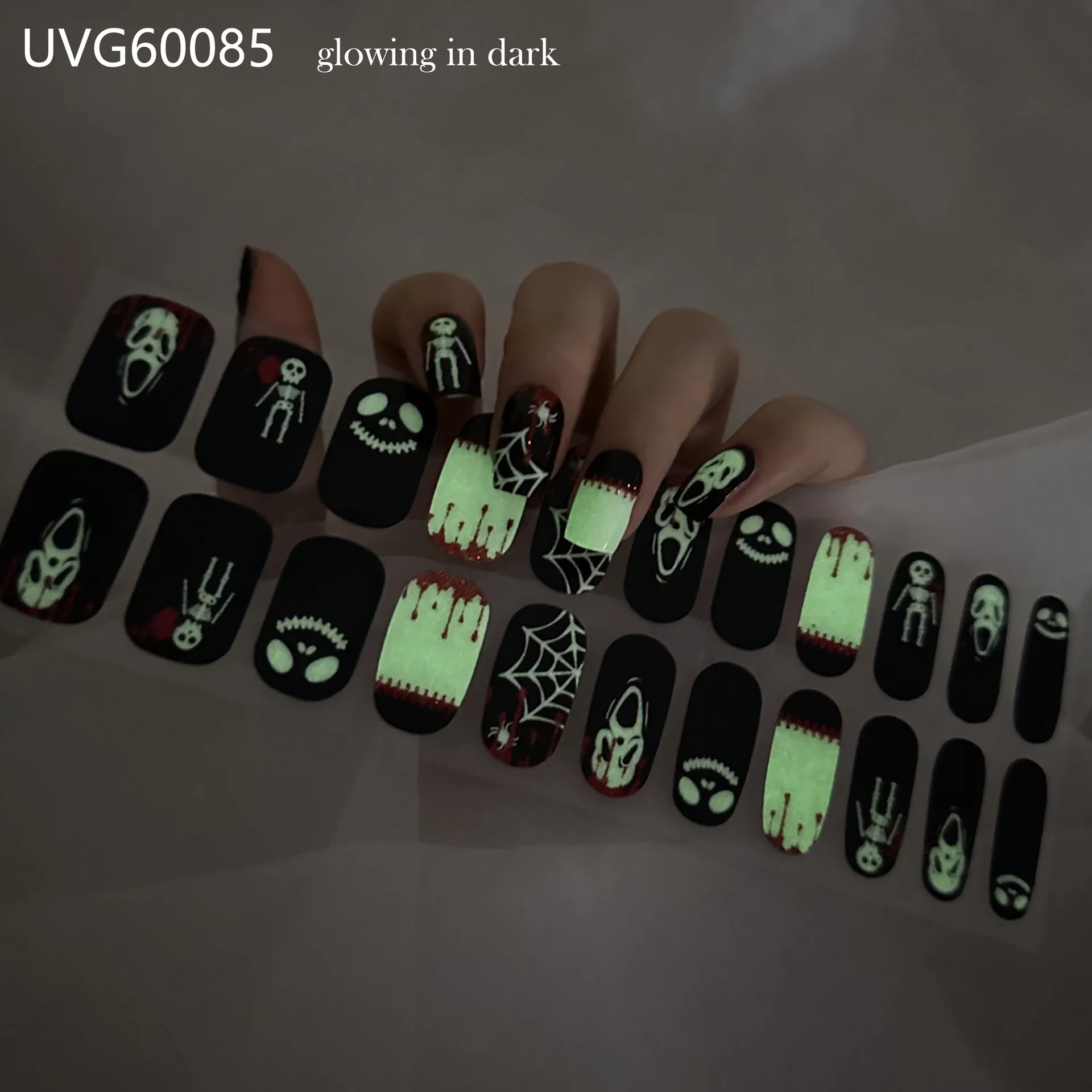 2024 Halloween Semi-cured UV Gel Nail Stickers Pumpkin Skull Full Cover Gel For UV Lamp Gel Nail Strips Press On Nail Decal 2