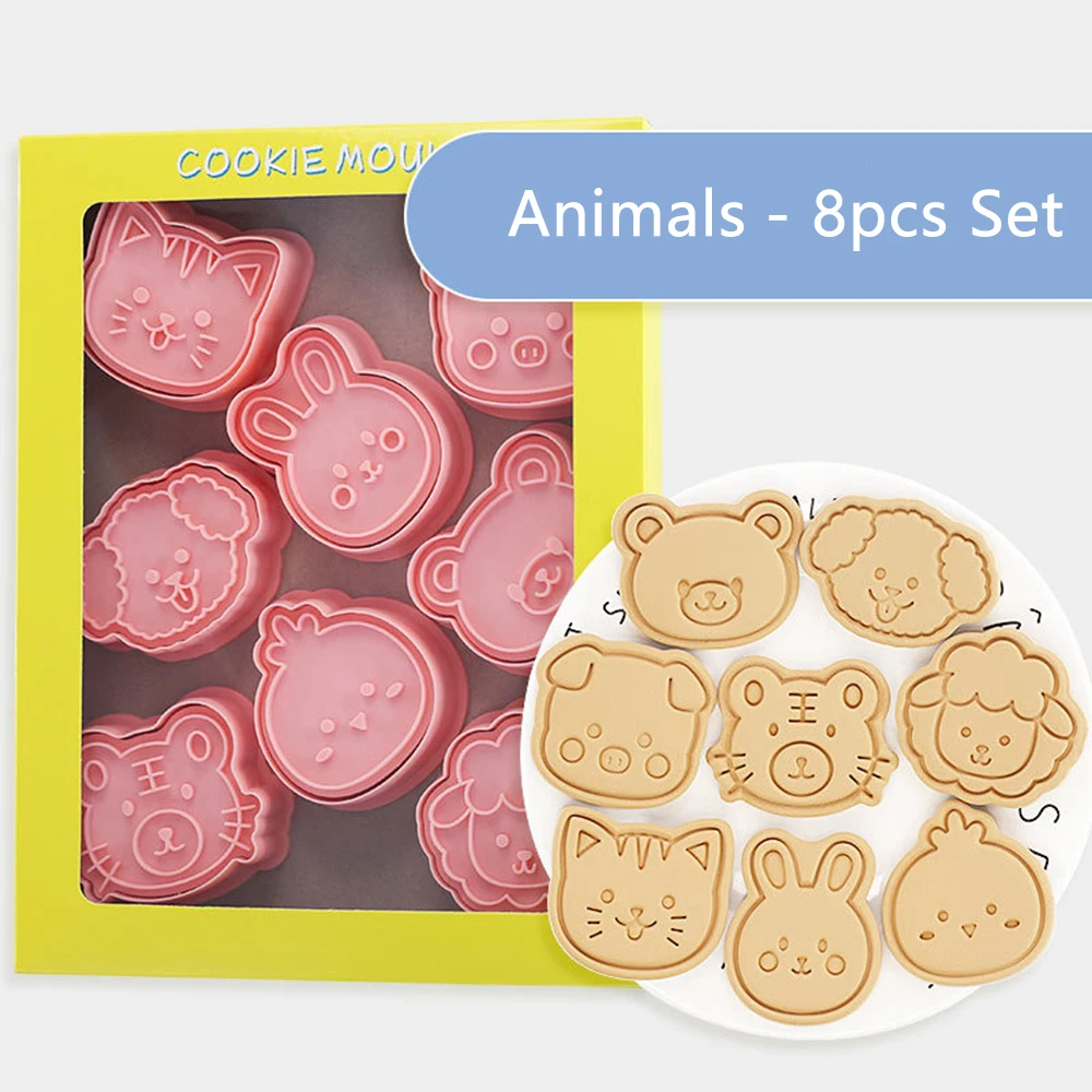 8-teiliges Set 3D-Keksausstecher aus Kunststoff, Niedliche Cartoon-Keksformen, Stempel, Keksausstecher, DIY-Backwerkzeuge, Küchen- und Konditoreizubehör – Detail 11