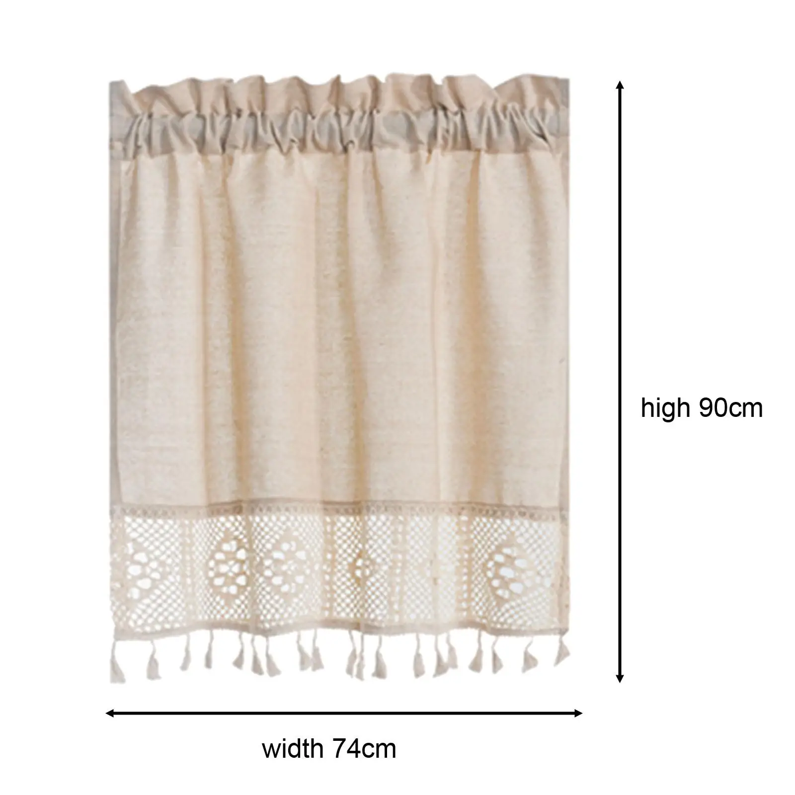 Shabby Chic Tende Mantovana Nappa Pizzo in Stile Country per Finestra, Tenda A Pannello con Tasca per Asta in Cotone Rustico per caffè, Cucina, Beige (Size : WxH 168x40cm/66x16in