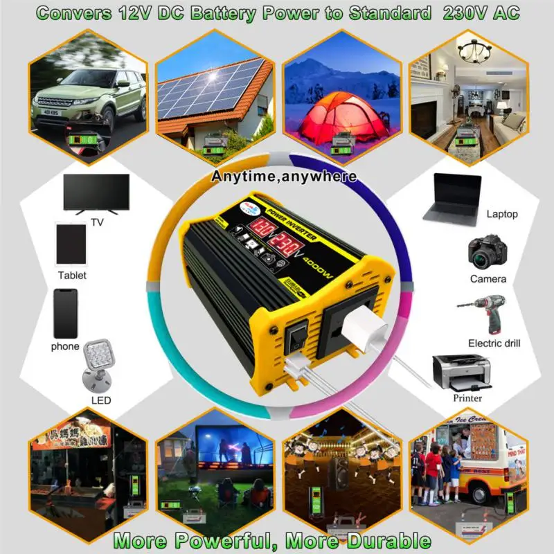 

Inverter 12V 220V Pure Sine Wave DC 12V to 110V/220V Transformer Power Supply Converter for 12V Car Dual USB Car Inverter