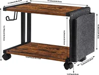 Printer Stand with Storage Bag Under Desk Printer Table on Wheels 2 Tier Small Desktop Rolling Stand Shelf  (Brown) 2