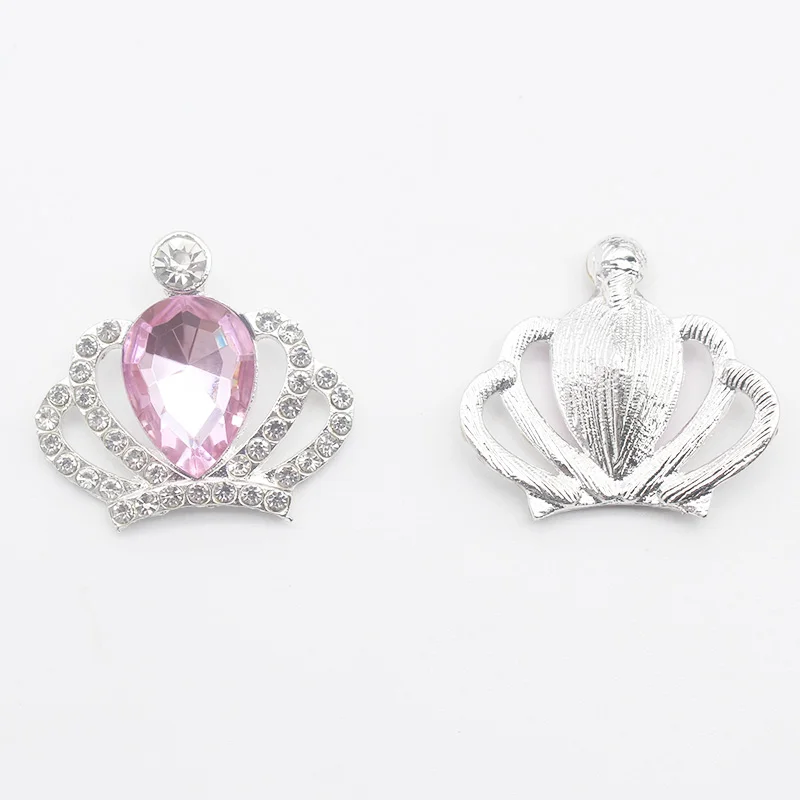 10 Pcs 28*31mm 아크릴 라인스톤 크라운 DIY 버튼 보우 실버 플랫 바닥 공예 장식 버튼 sewingaccessories 스냅 버튼