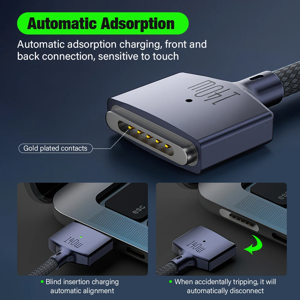 Fast-Charge Magnetic USB-C to MagSafe 3 Cable, 2M, 140W Power Delivery