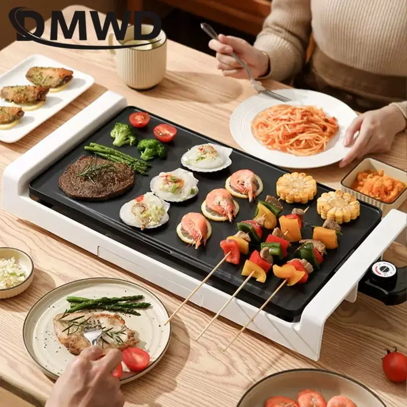 DMWD 1800W 220V Household Smokeless Barbecue Machine Non-stick Party Electric Roasting Pan BBQ Griddles For 2-8 People 5
