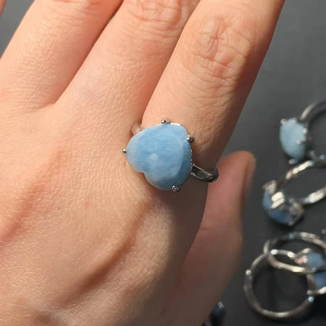 MM Natural Aquamarine Ring  Adjustable Female  Jewelry for Women Gift Wholesale High Quality Vintage Fine