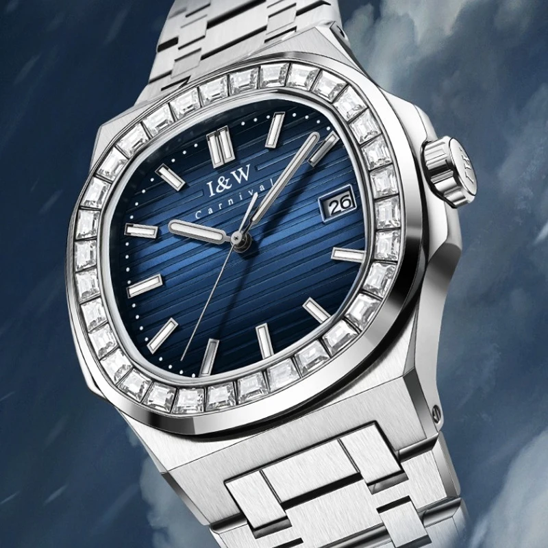 IW Luxury Diamond Watch Mens Watches Top Brand Fashion Business Watch Luminous Waterproof Calendar Display Relogio Masculino