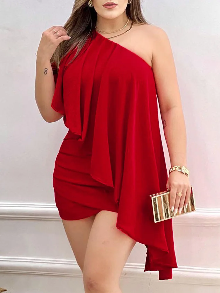 

Sleeveless Solid Sheath Dress Women Summer Sexy Skew Collar One Off Shoulder Ladies Mini Dress Elegant Streetwear Dropshipping