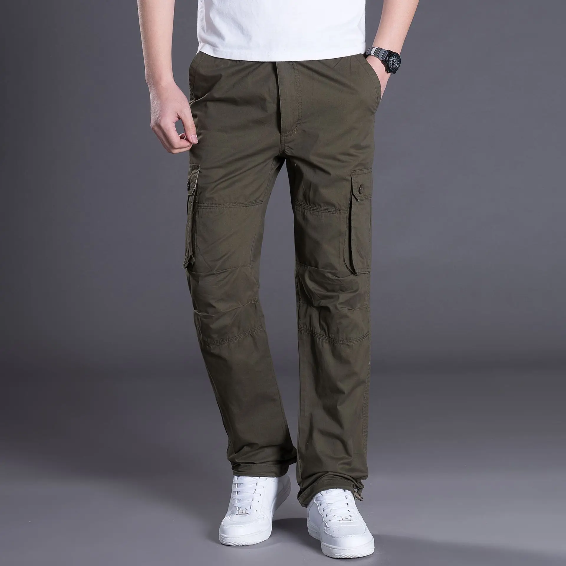 Men's Cargo Pants Mens Casual Multi Pockets Military Large Size Tactical Pants Men Outwear Army Straight Winter Pants Trousers 4