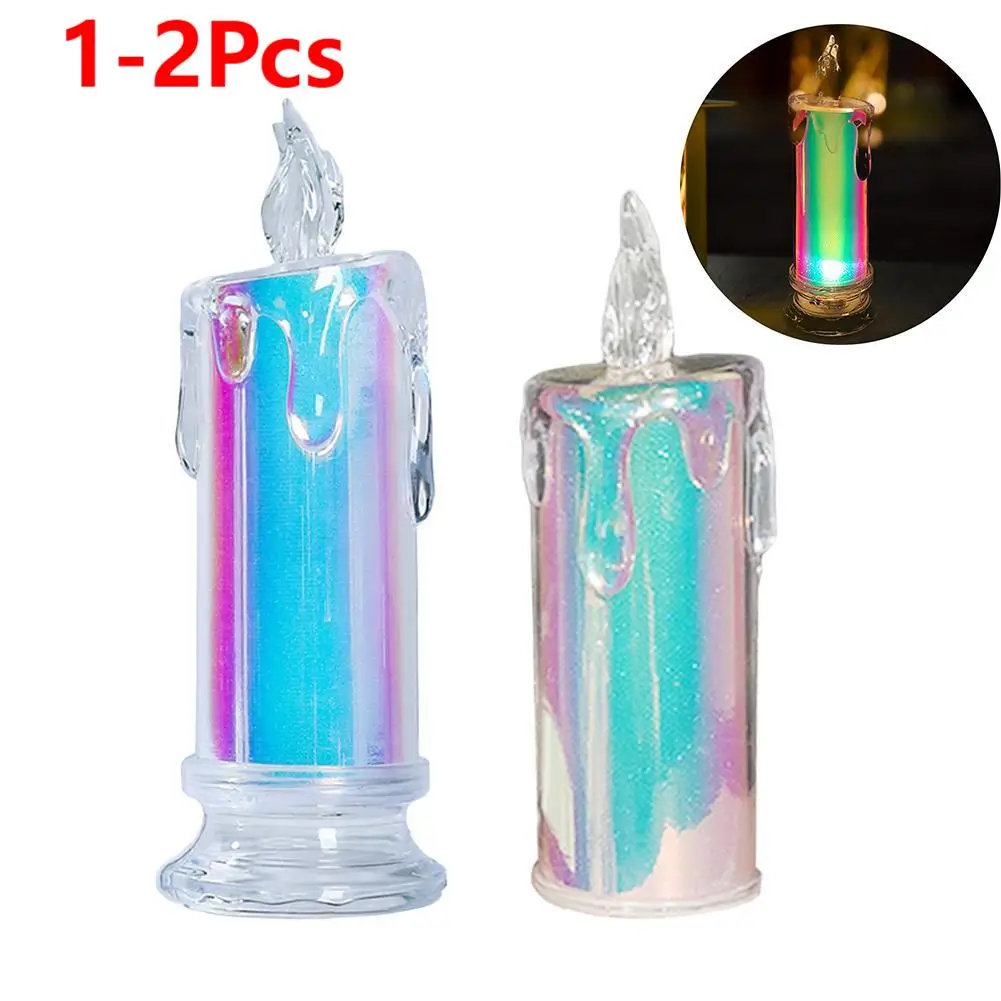 LEDFlamelessCandlesLightClearCrystalCandlestickRealisticBattery
