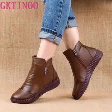  GKTINOO 2023 Winter Genuine Leather Ankle Boots Handmade Lady Soft Flat Shoes Comfortable Casual Moccasins Side Zip Ankle Boots 