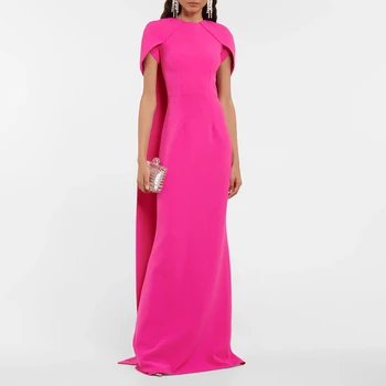 Customized Hot Pink Formal Evening Dresses Mermaid O Neck Elegant Wedding Guest Gowns Long Criss-Cross Watteau Train Prom Dress 1