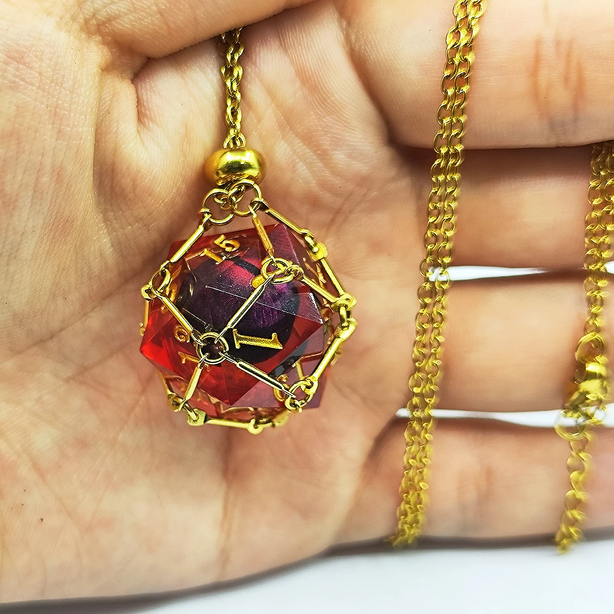 Dice Necklace Resin Devil's Eye Polyhedral Rolling Dice RPG Board Game Math Teaching Halloween Gift D20 D12
