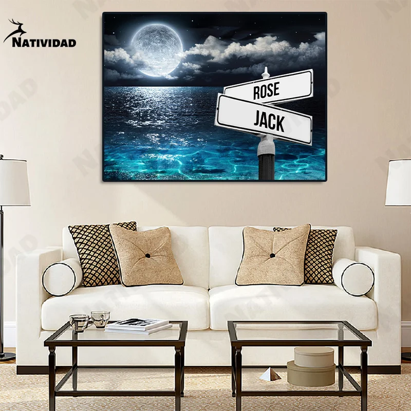 

Custom 2-10 Names Canvas Painting Intersection Street Sign Anniversary Wall Art Personalized Gift Family Home Decoration