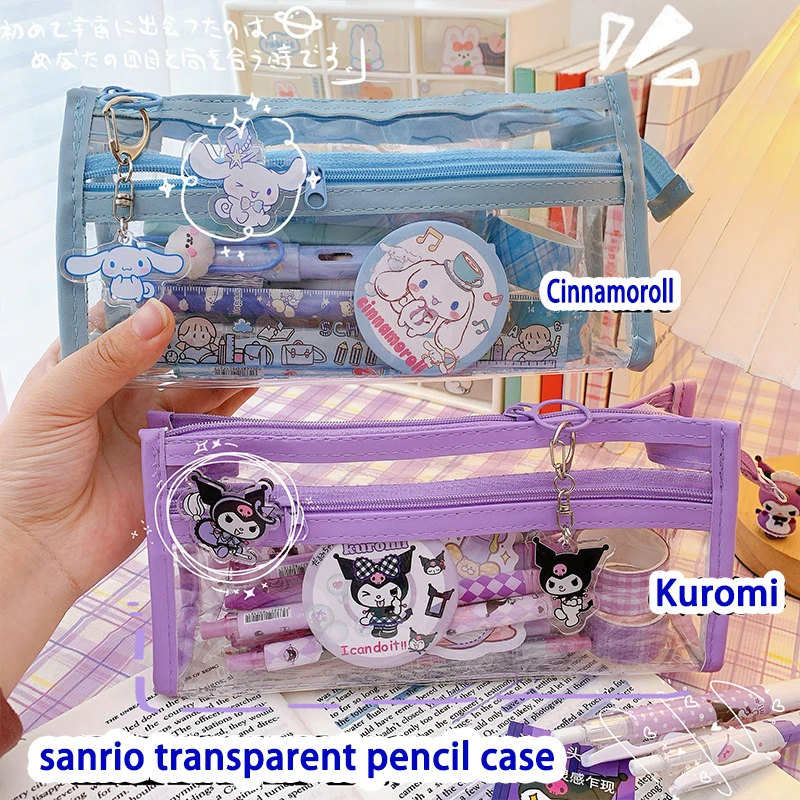 

Прозрачный карандаш, Стильная Милая сумка для хранения Sanrio Kuromi Cinnamoroll почтовая, симпатичная сумка для хранения, косметичка, мультяшный подарок для студенток и девушек