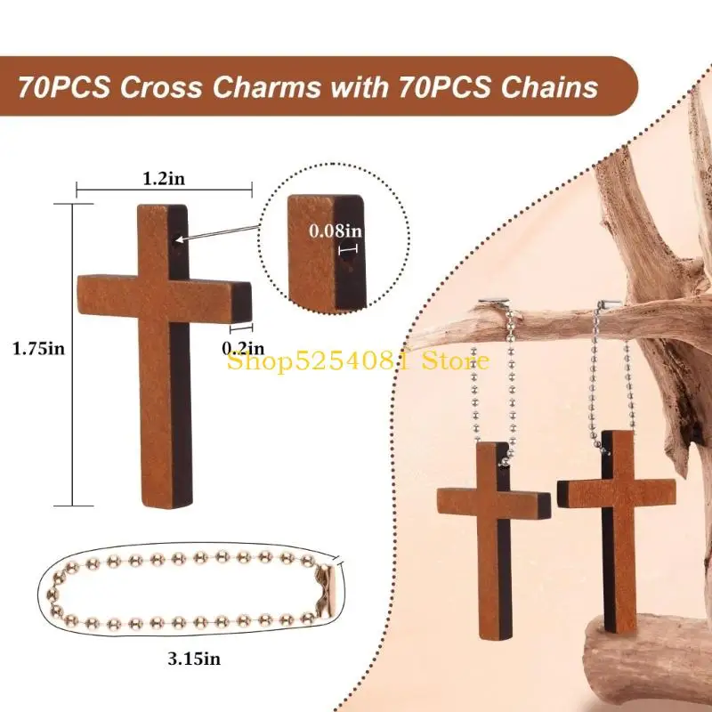 AXYC 70Pcs 파란색 체인과 수제 나무 교차 모양 펜던트 키 체인 가방 매력