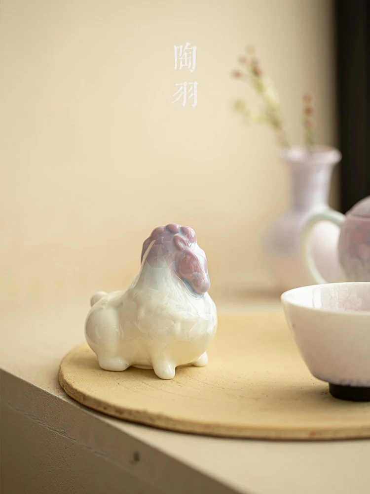세라믹 크리스탈 글레이즈 그라데이션 말 모양 차 장식품 가정용 찻주전자 덮개 홀더 공부차 용품 차 테이블 장식