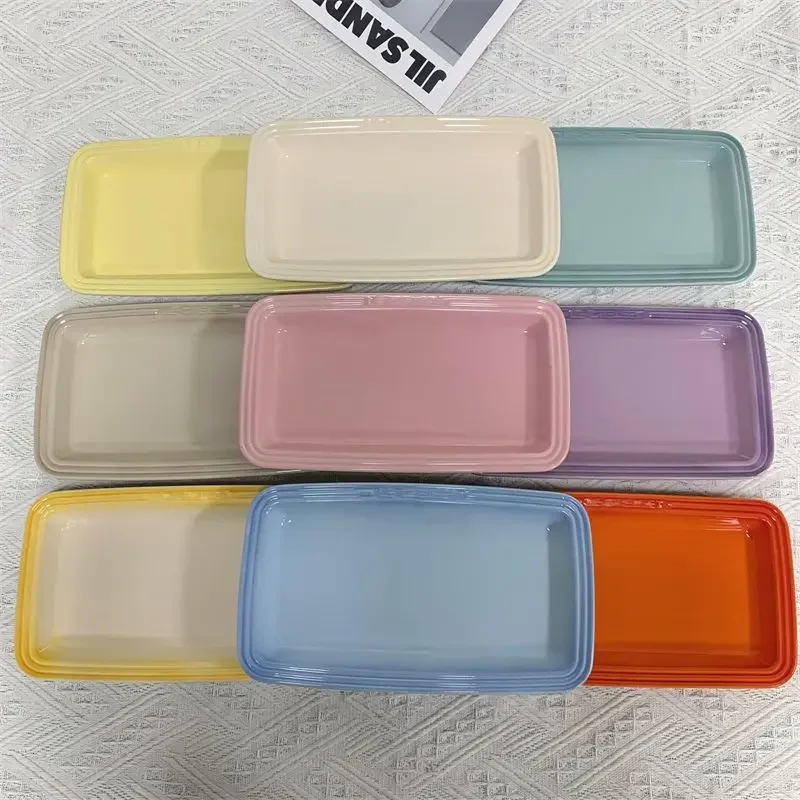 French Stoneware Porcelain 10 Inch Rectangular Tray Fish Plate French Fries Dumplings Vegetable Soup Household Dining Plate